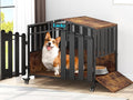 EasyCom 31" Heavy Duty Dog Crate Furniture, Dogs Kennel Indoor with 360° Wheels, Decorative Dog Crates for Small Dogs, Wooden Dog Cage with Feeding Window and Name Tag, Dog House, Rustic Brown