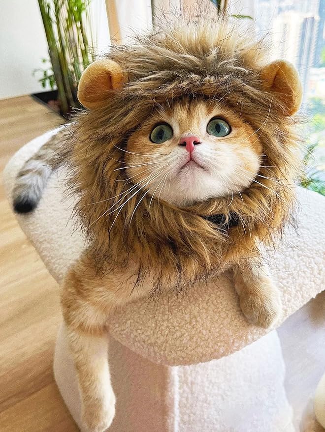 Lion Mane Wig for Cat,Dog and Cat Costume,Funny Pet Cat Costumes for Halloween Christmas, Parties, Photo Shoots (Size L, Melange Brown)