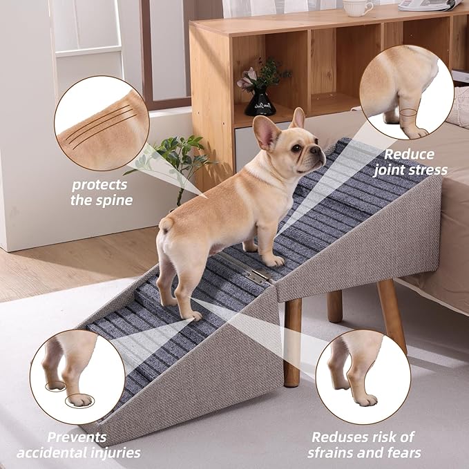 21.06”H Dog Stairs for High Bed, 6-Step Pet Stairs with Split Ottoman Design - Tall Dog Steps Convertible to Bedside Table Nightstand, Large Non-Slip Stairs for Big Medium Dogs to Bed