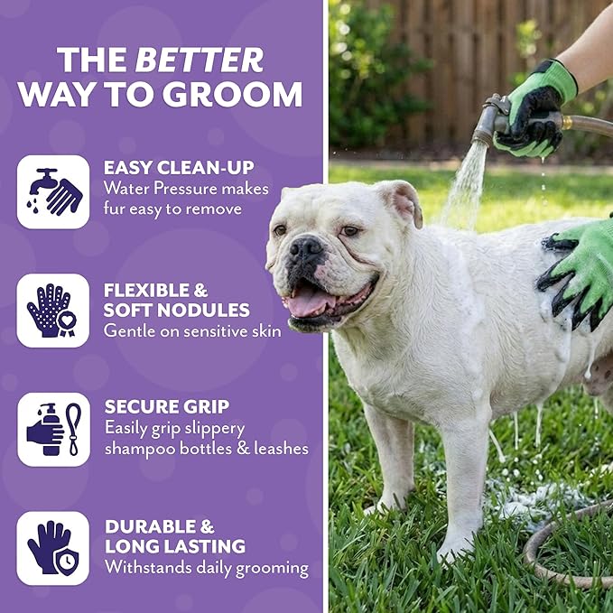 H HandsOn Pet Grooming Gloves - Patented #1 Ranked, Award Winning Shedding, Bathing, & Hair Remover Gloves - Gentle Brush for Cats, Dogs, and Horses (Green, X-Large)