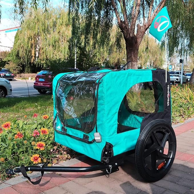 2-in-1 Dog Bike Trailer & Pet Carrier with Quick-Release Wheels, Foldable Steel Frame & Non-Slip Floor, 88 lbs Capacity for Medium/Small Dogs, Compatible with 20"-29" Bicycles