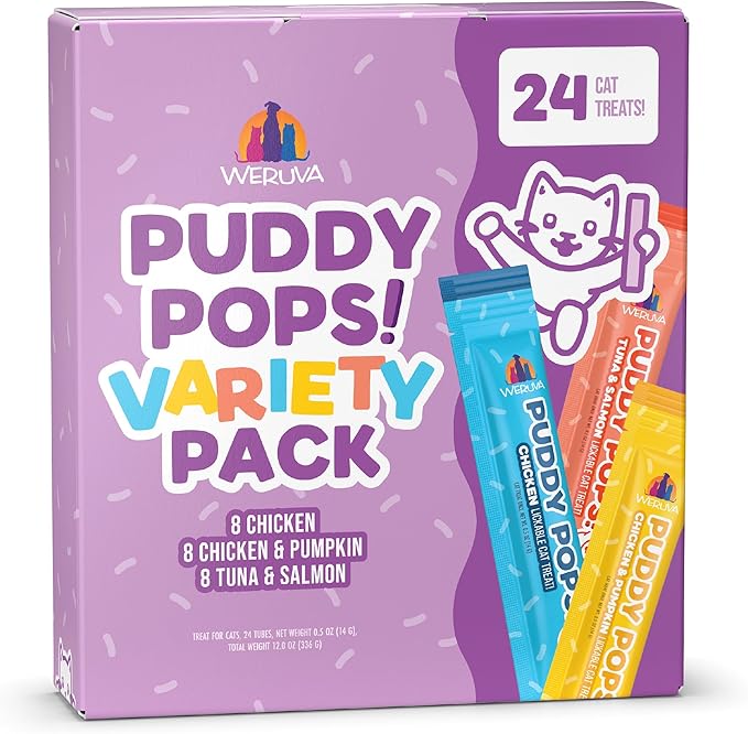 Weruva Puddy Pops, Lickable Cat Treats Variety Pack, 0.5oz Tube, Pack of 24