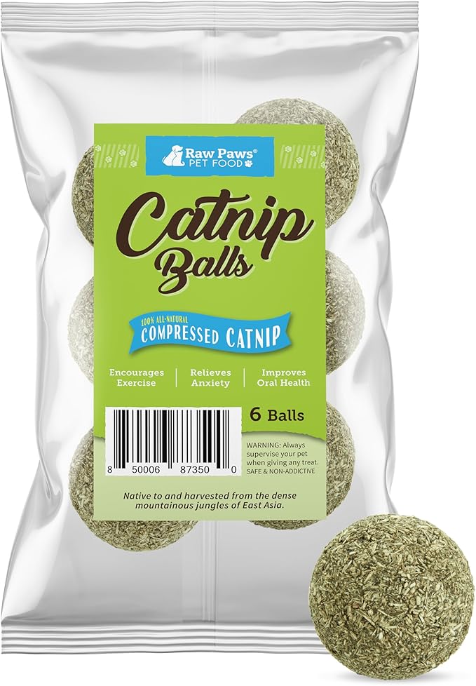 Raw Paws Catnip Balls for Cats, (6-Count) - Interactive Cat Toy for Indoor Cats - Cat Nip Licking Balls
