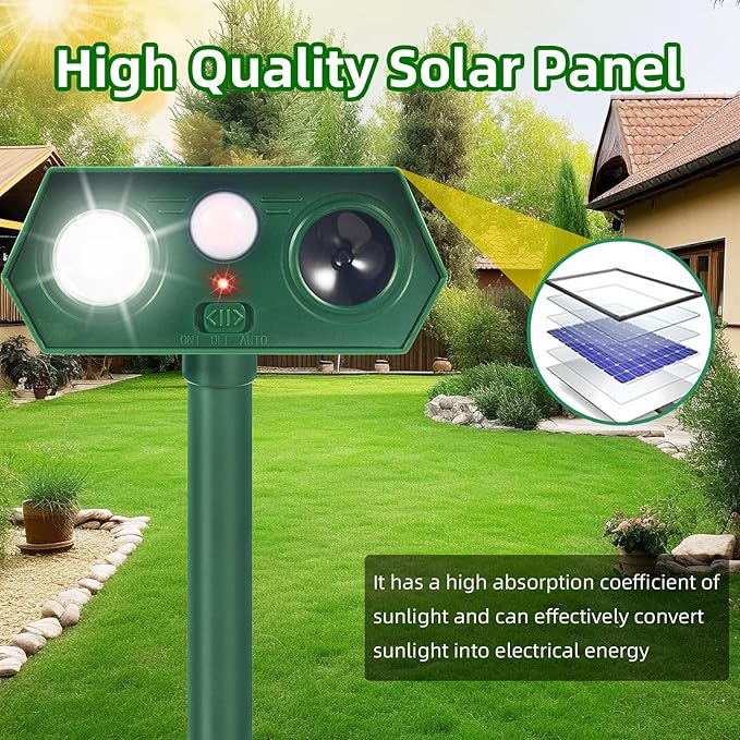 2026 Upgraded Solar Ultrasonic Animal Repellent Cat Deterrent Outdoor Motion Activated with Flash Light Repeller Keep Squirrel Deer Dog Raccoon Skunk Rabbit Away from Yard Garden Lawn 4 Pack