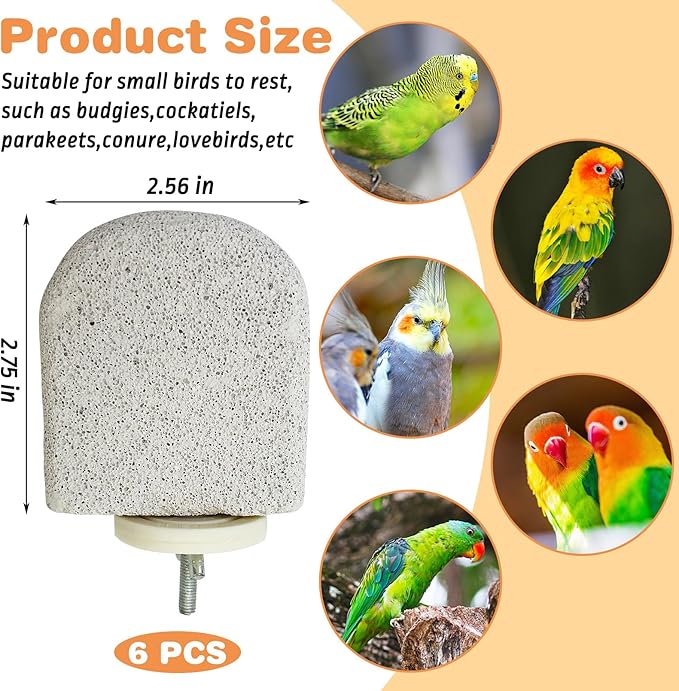 PINVNBY 6 PCS Bird Perch Bird Beak Grinding Stone Calcium Mineral Parrot Perch Foot Claws Trimmer Chew Toy Cage Accessories for Small Medium Budgie Cockatiel Conure Lovebird Finch