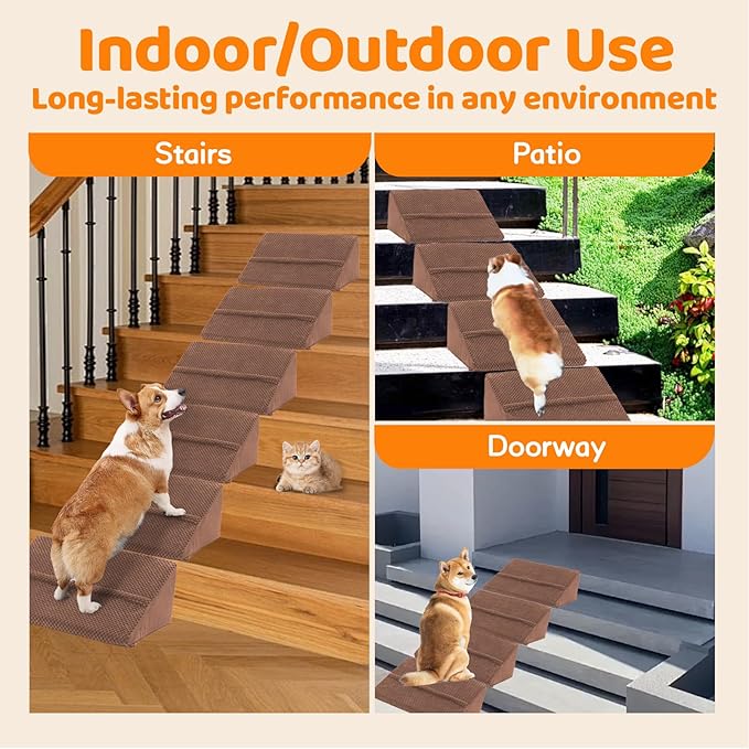 Upgrade Non-Slip Dog Ramps/Stairs for Staircase, Foam Dog Ramps for Stairs Inside House, Foam Pet Ramps for Small Dogs, Stair Ramp for Injured Dogs Cats with Self-Sticky Pads to Fix, 6 Pack