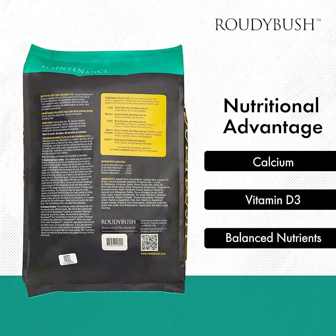 RoudyBush Daily Maintenance Food for Birds - Scientifically Formulated Bird Feed - Bird Food Pellets w/Corn, Wheat, Soy & More - Nutritious & Healthy Feed for Birds (Nibles, 25lb)