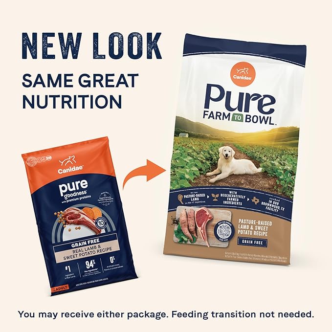 Canidae Pure Farm to Bowl Pasture-Raised Lamb & Sweet Potato, Grain-Free Dry Dog Food, Adult, 4lb