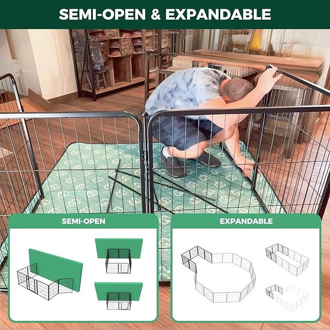 FXW Homeplus Unleashed Indoor Dog Playpen - Stress-Free and Safe Play, Heavy Duty 32 Inch 16 Panels Dog Pen for Small and Medium Dogs, Black│Patented