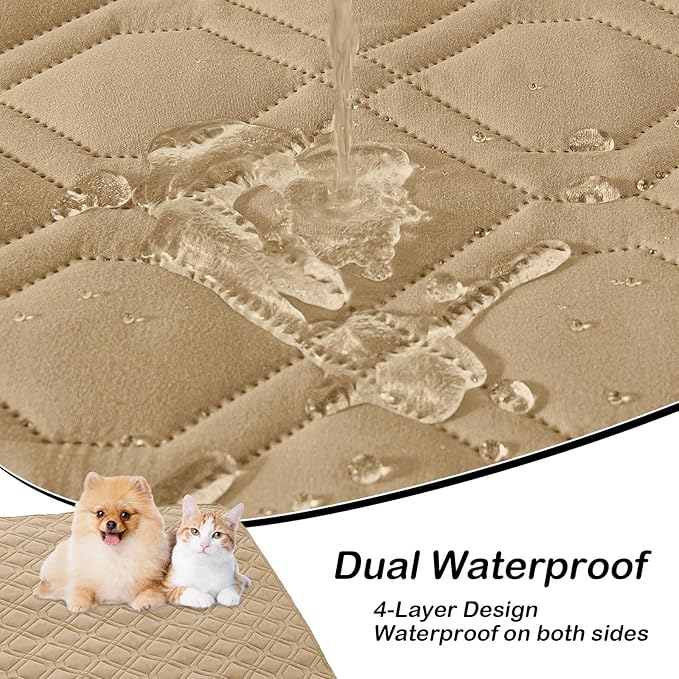 hyha Waterproof Dog Bed Blanket, Soft Pet Blankets, Waterproof Couch Cover for Dogs, Reversible Sofa Covers Washable for Furniture (52x82 Inch, Camel/Beige)