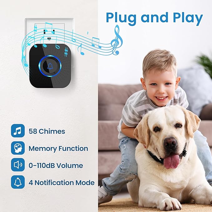 Dog Doorbell to Go Outside, Wireless Doggie Door Bell Operating at 1000 Feet with IP65 Waterproof Touch Button, 58 Melodies & 4 Notification Modes