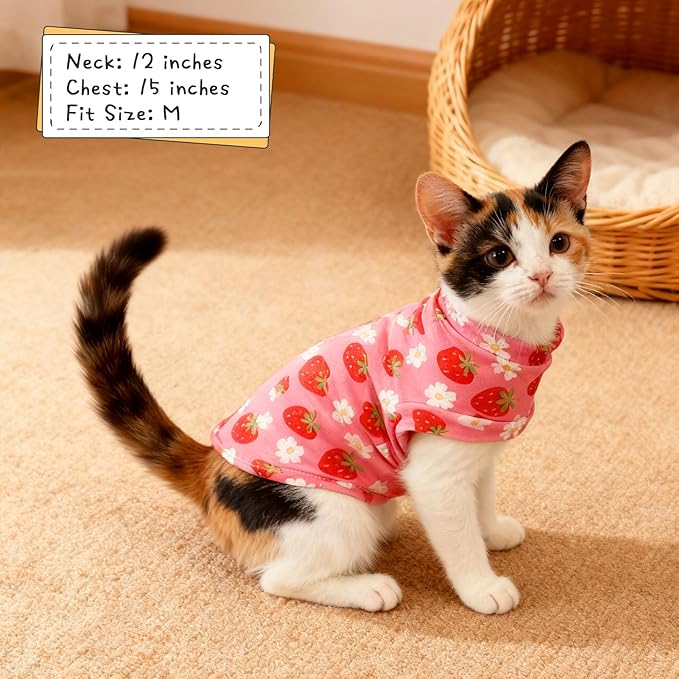 EXPAWLORER Soft Cat Sweater - Sweaters for Cats Only Warm Kitten Clothes, Fall and Winter Pet Coat Pullover Design, Fleece Sweatshirt Clothing Also for Puppy Small Dogs, Strawberry S