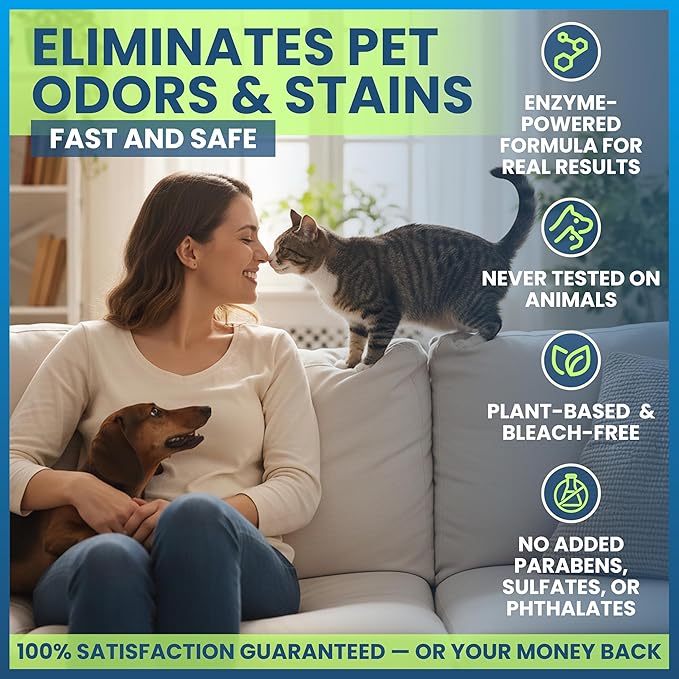 Enzyme Cleaner for Dog & Cat Urine, Pet Urine Odor Eliminator, Enzymatic Carpet Stain Remover for Home, Pet Odor Eliminator Cleaning Spray Kit, 32 Fl Oz + 4 Fl Oz
