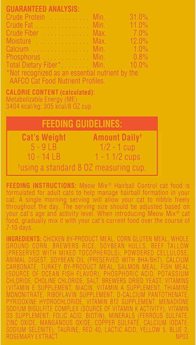 Meow Mix Hairball Control Dry Cat Food | 6.3 Pound | Pack of 2