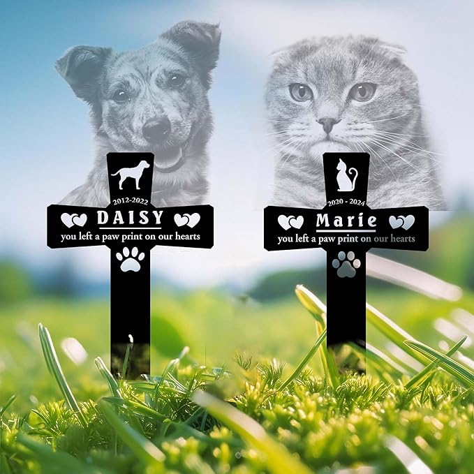 Custom Cat Grave Markers Outdoor | Personalized Cat Headstone with Name & Lifespan Dates | Weatherproof Memorial Stone | Elegant Outdoor Design in Multiple Colors
