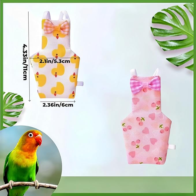 2 Pcs Bird Diapers Bird Harness Flight Suits Diapers with 80 Inch Flying Leash Reusable Parrot Nappy with Waterproof Inner Layer for Cockatiel Budgie Conure Parakeet Lovebird-Heart&Duck