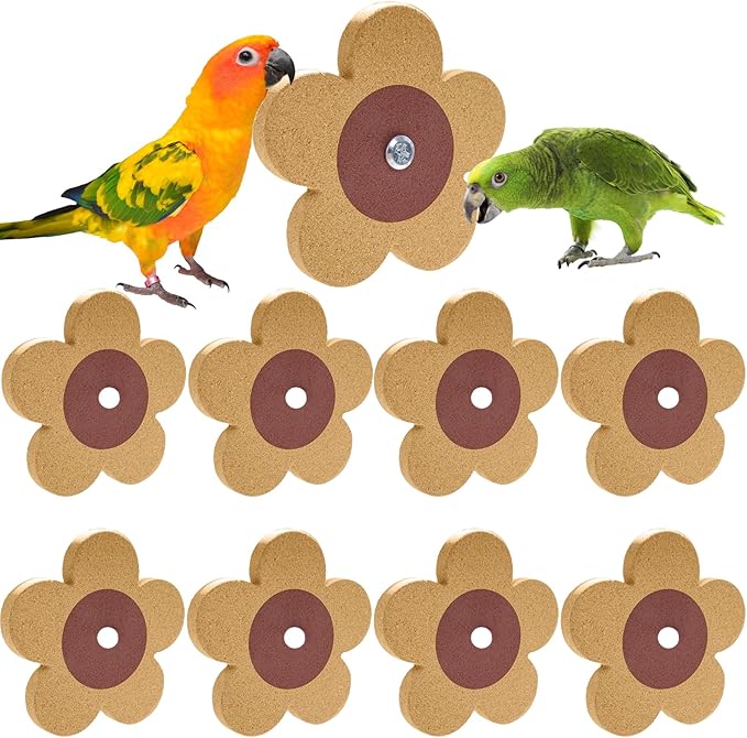 8 Pieces Bird Chew Toy, Natural Parrot Cork Foraging Training Toys for Relieve Boredom & Anxiety, Parrot Rotating Cork Chew Toy for Macaws, Conures, Budgies, Finches, Cockatiel