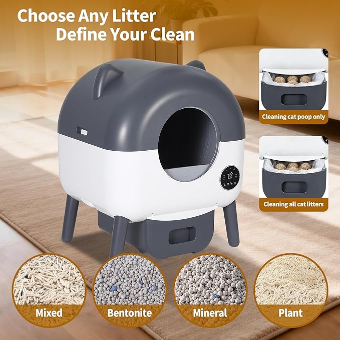 Self-Cleaning Cat Litter Box, 76L Large Capacity Automatic Litter Box for Multiple Cats, App-Controlled, Quiet & Odor-Free, Smart Safety Sensors, LED Night Light, Includes Trash Bags
