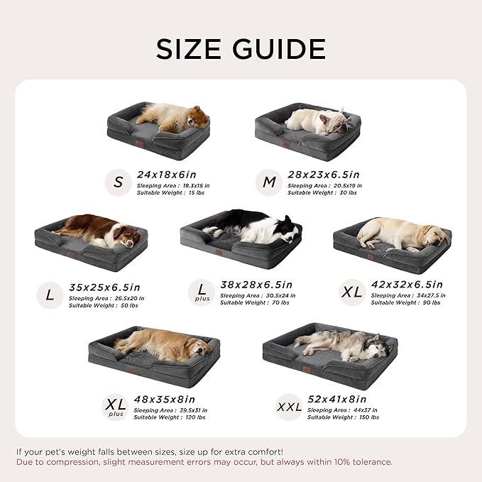 Bedsure Orthopedic Dog Bed for Extra Large Dogs - XL Plus Waterproof Dog Sofa Beds, Supportive Foam Pet Couch Bed with Removable Washable Cover, Waterproof Lining and Nonskid Bottom, Dark Grey