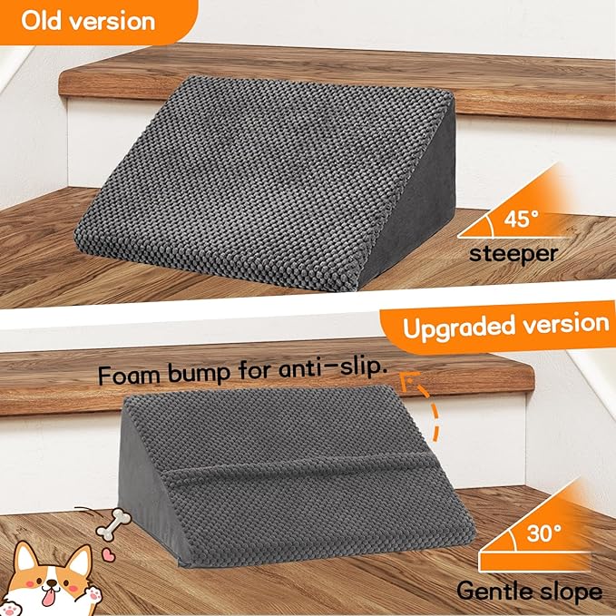 Upgrade Non-Slip Dog Ramps/Stairs for Staircase, Foam Dog Ramps for Stairs Inside House, Foam Pet Ramps for Small Dogs, Stair Ramp for Injured Dogs Cats with Self-Sticky Pads to Fix, 6 Pack