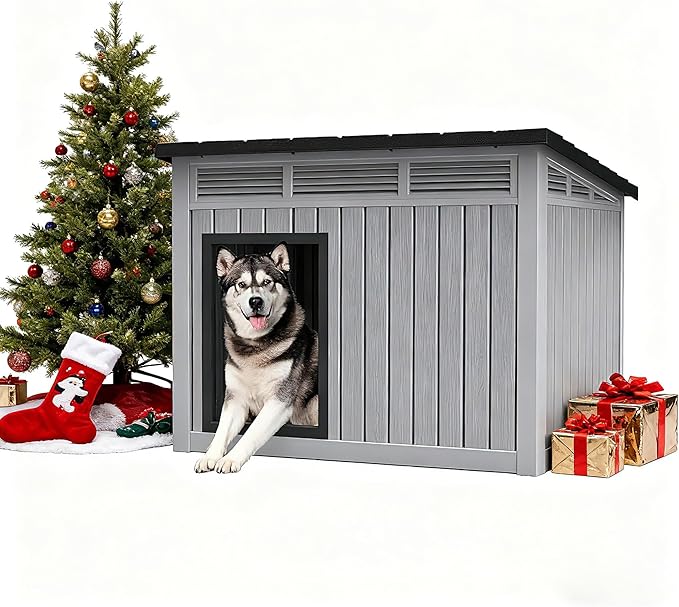 Fancyango Large Weatherproof Dog House with Removable Roof for Indoor & Outdoor Use - Spacious (42.8" L x 33" W x 31.5" H) Classic Grey