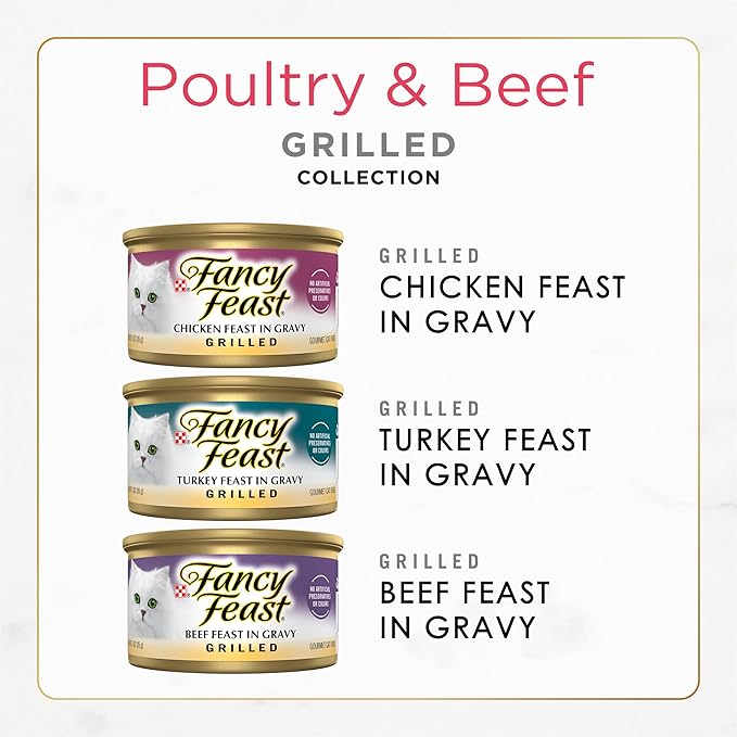 Purina Fancy Feast Grilled Wet Cat Food Poultry and Beef Collection Wet Cat Food Variety Pack - (Pack of 24) 3 oz. Cans