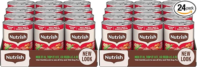 Nutrish Real Beef & Pumpkin Recipe Whole Health Blend Premium Paté Wet Dog Food,13 oz. Can,Packaging May Vary (Rachael Ray),(Pack of 24)