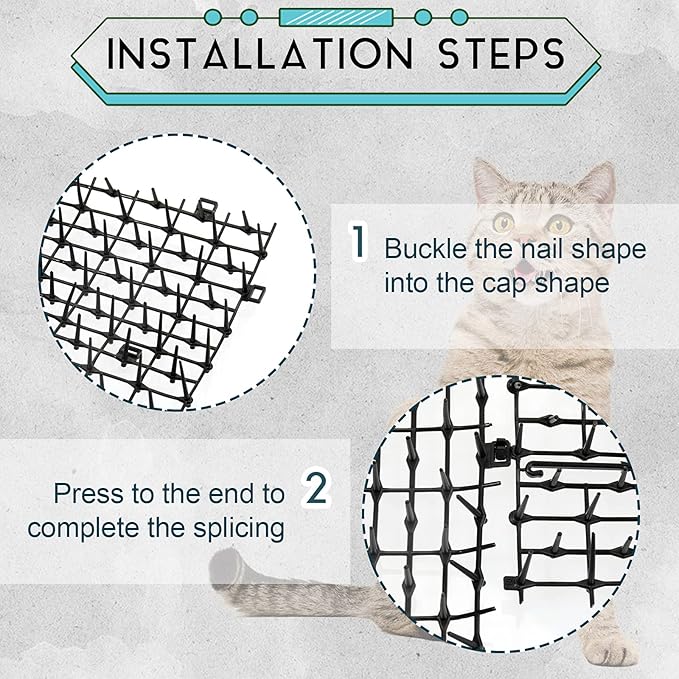 Zopeal 13ft Cat Repellent Mat with 12 Ground Stakes 12 Zip Ties, Spikes Deterrent Mat Keep Dog Off Couch for Indoor Outdoor Keep Pet Off Yard Garden