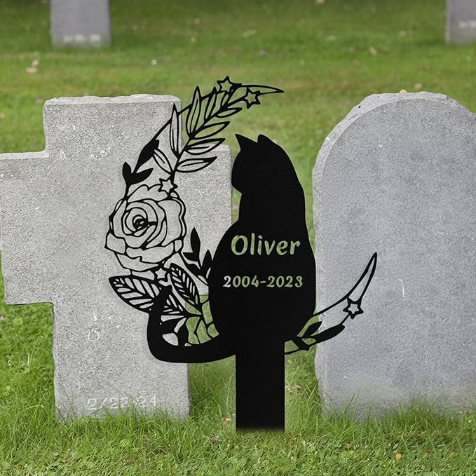 Custom Cat Grave Marker Outdoor, Personalized Metal Cat Memorial Grave Stake with Name and Date, Outdoor Waterrproof Cats Memorial Plaque