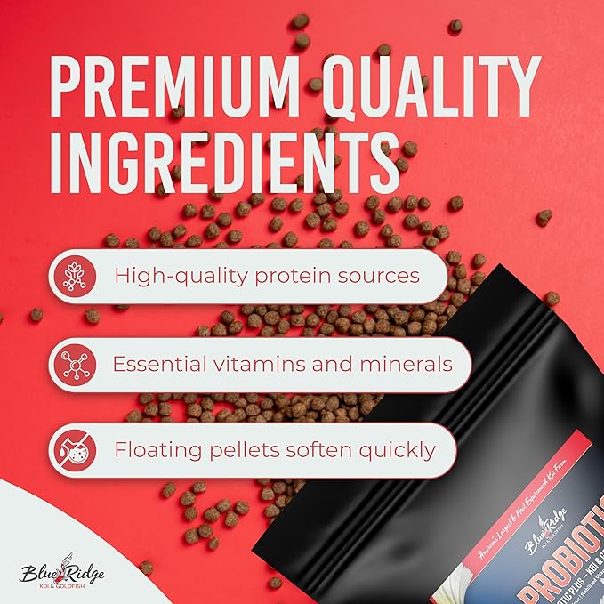 Blue Ridge Fish Food 2lb, Probiotic Plus 3/16" Floating Pellet, Koi Goldfish Food