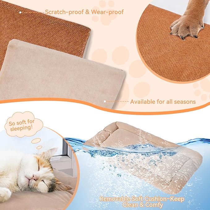 PETSFIT Cat Window Perch,Dual-Level Hammock with Suction Cups & Wooden Base, Supports Large Cats & Multi-Cat Families, Reversible Cushions, Tool-Free Installation