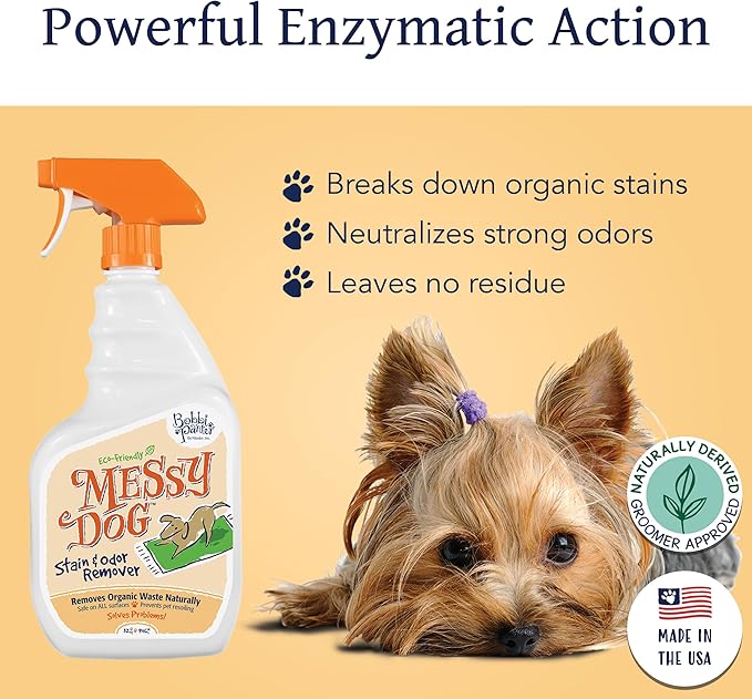 Bobbi Panter Messy Dog Stain & Odor Remover - Bio-Enzymatic Power, Biodegradable Formula for Tough Stains, Odors & Pet Messes, Earth-Friendly, Pet-Safe, Non-Toxic, 32 fl. oz. Spray Bottle