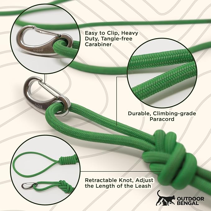 Long Rope Leash for Cats, Small Dogs & Puppies – Heavy Duty, Tangle-Free Lead for Walking, Training & Outdoor Play – Durable Nylon Pet Leash (Green, 10FT)
