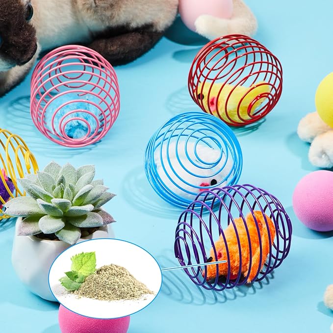 Jecery 5 Pcs Cat Spring Balls Toys Stretchable Rolling Balls Colorful Playful Coils Interactive Action Toy Caged Rats for Kitten Pet Supplies (Catnip Rats,Multicolor)