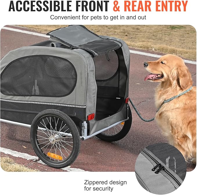 VEVOR Dog Bike Trailer, Supports up to 88 lbs, Pet Cart Bicycle Carrier, Easy Folding Frame with Quick Release Wheels, Universal Bicycle Coupler, Reflectors, Flag, Collapsible to Store