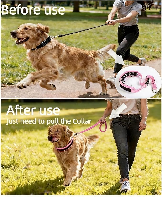 Lightweight Prong Collar for Dogs, Reflective No Pull Dog Collar | Adjustable Size Dog Pinch, Breathable Woven Fabric Air Grid Technology, Martingale Collar for Dogs Training（Pink-XL）
