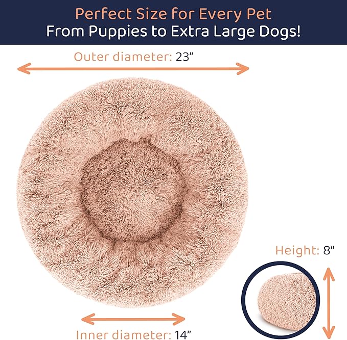 Donut Dog Bed - Premium Comfort for Anxiety Relief - Fluffy & Calming Design with Ultra-Plush Support | Cozy Round Dog Bed with Super Soft Circle Style (Size S Pink)