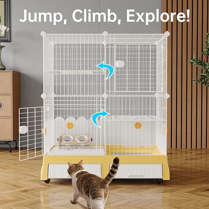 Oneluck Large Cat Cage Indoor On Wheels,Cat Enclosure with Litter Box Ideal for 1-3 Cats,Catio 35.5" L x 21.6" W x 44.4" H,Kennel for Cats