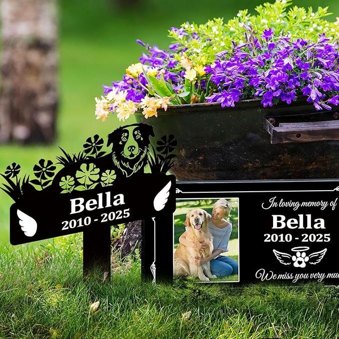 Pet Grave Markers Dog,Metal Pet Headstone for Lost Dog Sympathy Gift,Waterproof Dog Grave Markers for Garden or Indoor,Dog Tombstone Garden Memorial Graves (Dog)