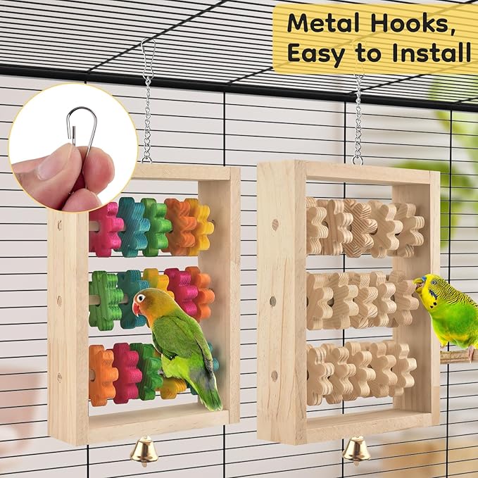 2Pcs Bird Toys for Parrots, Hanging Parrot Chew Toy, Natural Wooden Chewing Puzzle Training Blocks Intellectual Development for Parakeets Cokatiels Cockatoo African Grey Amazon Macaw