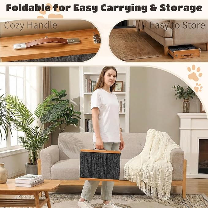 Dog Ramp for Couch & Bed for Small Dogs, Foldable Small Dog Ramps for Sofa - 31.5" LX12 W, 4 Adjustable Height, Portable, Stable, Non-Slip, Carry Handle, Walnut