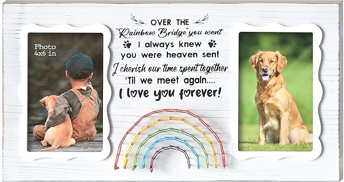 Dog Memorial Double Picture Frames 4x6 Inches - Pets Passing Away Sympathy Gift - Bereavement Remembrance Photo Frame with Rainbow Bridge and Quotes