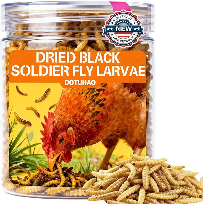 Dried Black Soldier Fly Larvae 2 oz,Chicken Feed, Hamster Food,More Calcium Than Dried Mealworms High-Protein Chickens Treats, Food for Wild Birds, Ducks, Layer Hens(2 oz)