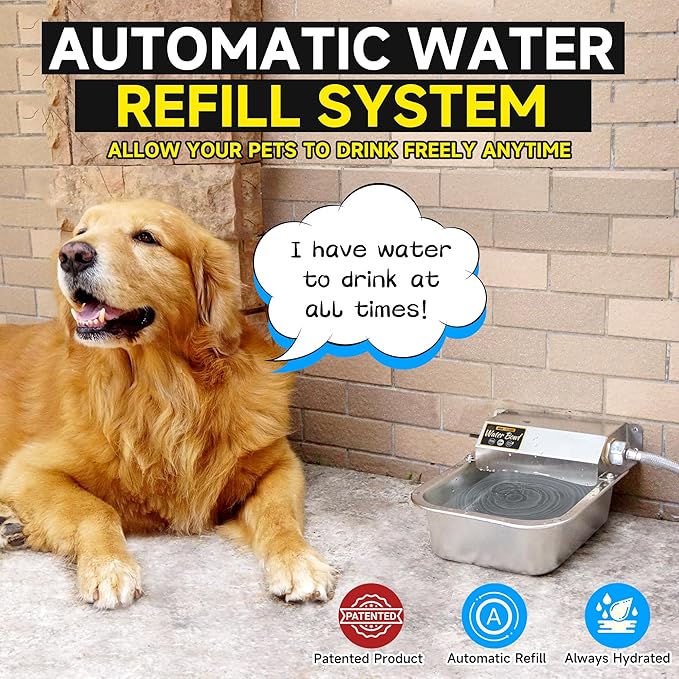 Automatic Water Dispenser for Dogs, 101oz Outdoor Dog Water Bowl, 304 Stainless Steel Water Feeder for Small to Large Pets, Large Livestock Waterer, Anti-Tipping, Water Auto-Fill, Easy to Clean