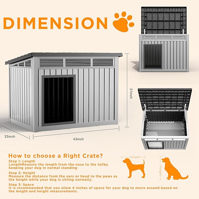 DRATO Insulated Dog House Outdoor, Resin Weatherproof Dog Houses for Large Dogs Outside Premium Material with All-Weather Protection for Pet Comfort
