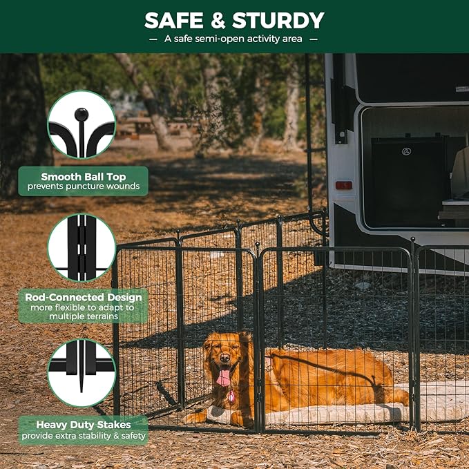 FXW Rollick Unleashed Dog Playpen for Indoor, Yard, RV Camping, 45 inch 16 Panels for Large Dogs│Patented