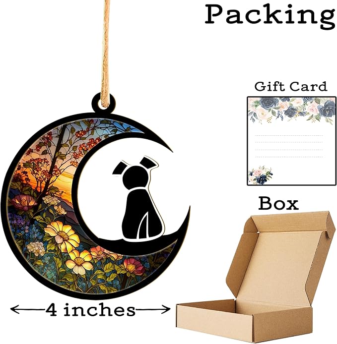 LOVELYPOD Suncatcher Dog Memorial Gifts for Dog Lovers, A Back Dog Decor on Moon Window Hangings Suncatcher, Loss of Dog Sympathy Gift, Pet Loss Remembrance Gifts in Memory Dog (4 Inches)