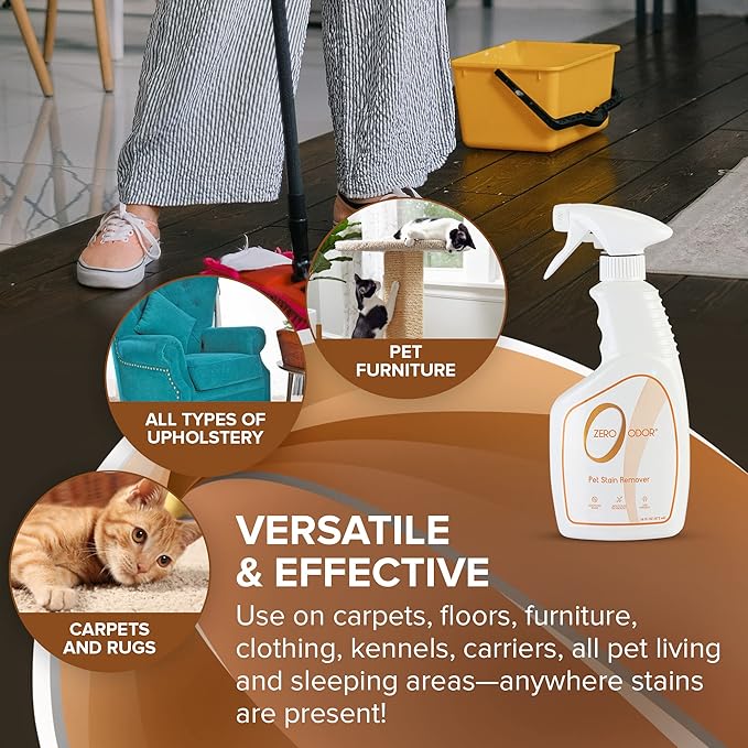 Zero Odor - Pet Stain Remover & Odor Eliminator - Permanently Remove Stain & Odor with Patented Technology Best for Carpet, Furniture, Floors, Pet Bed– Look and Smell Great, 16oz (Over 400 Sprays)