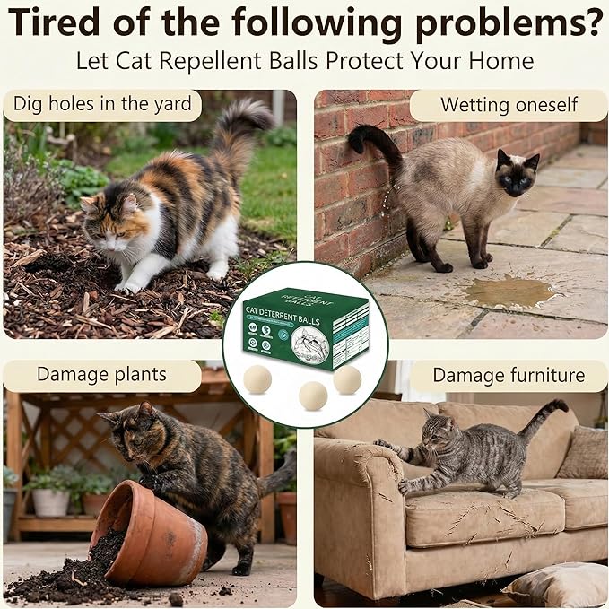 10Pack Cat Repellent Outdoor & Indoor, Natural Peppermint Oil Cat Deterrent Balls Outdoor Indoor Keep Cats Off Yard Garden Lawn Plants and Chew-White