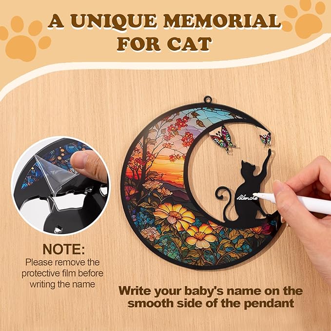 Cat Memorial Hanging, Lost Pet Sympathy Gift, Plastic Suncatcher, Memory Ornaments for Cat Lovers (Butterfly)